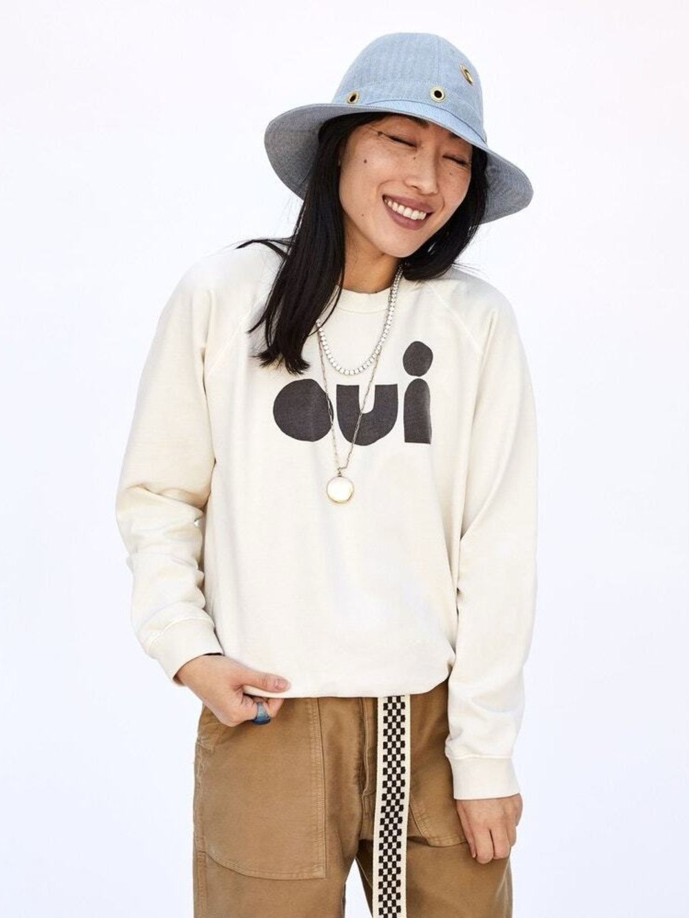 Clare V Light Blue Denim Bucket Hat with Gold Eyelets - Picture 7 of 7